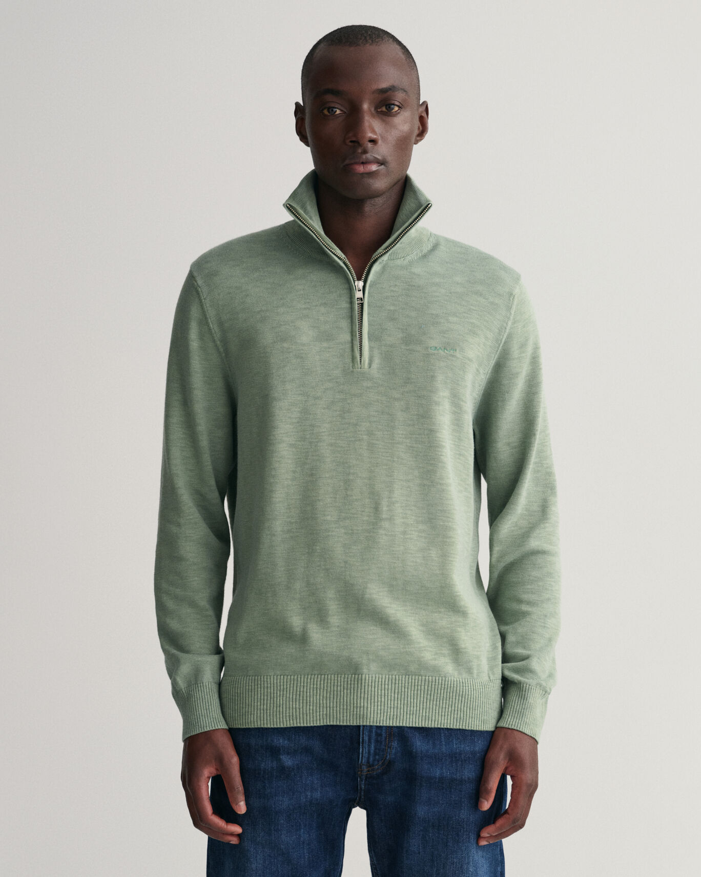Gant Cotton Flamme Half Zip Sweater - Kalamata Green - Corcoran's Menswear