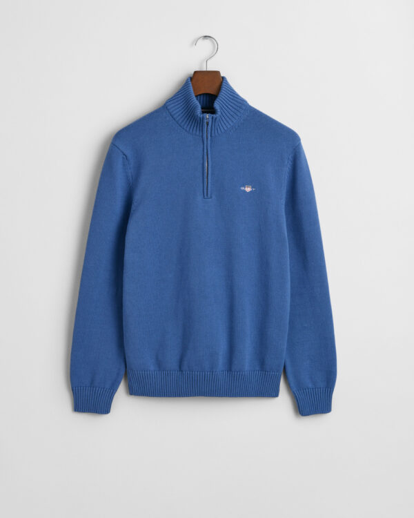 Gant Casual Cotton Half Zip Sweater - Vintage Blue - Image 4